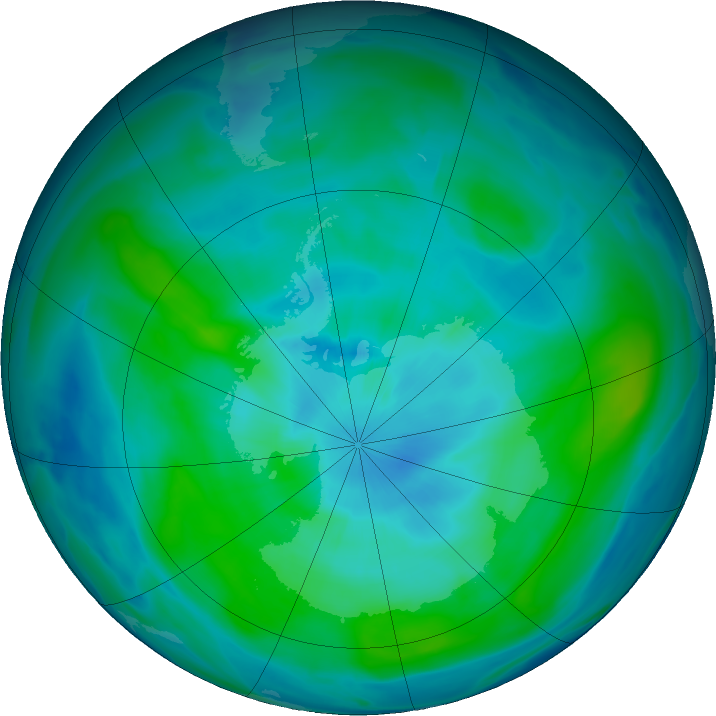 Antarctic ozone map for 10 March 2020